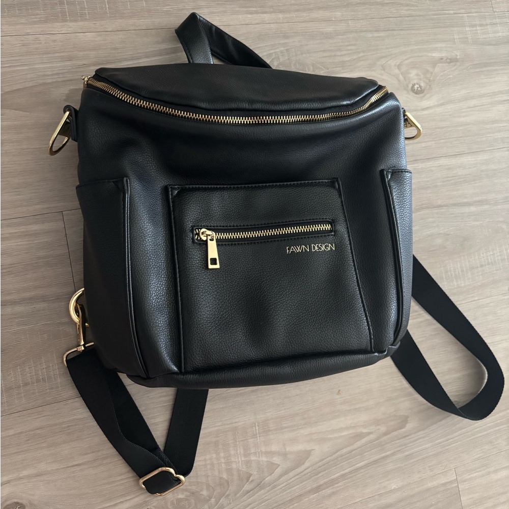 Fawn Design Diaper Black Leather Bag with Gold Details